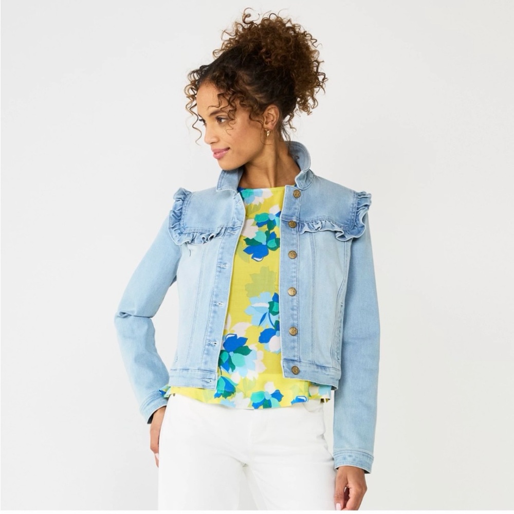 Draper James RSVP Ruffle Yoke Denim Jacket SZ 1X